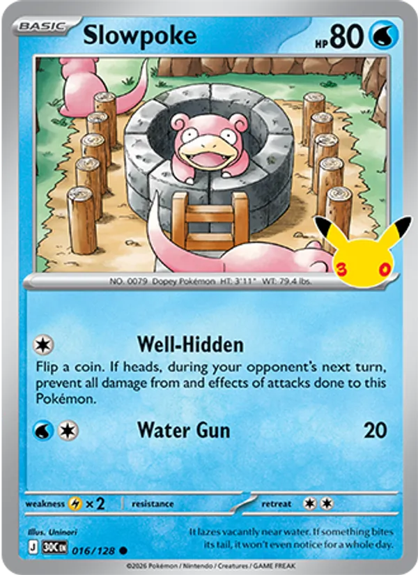 Slowpoke — 30th Celebration #016/128, raw, NM