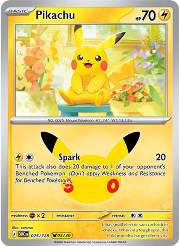 Pikachu — 30th Celebration #025/128, raw, NM