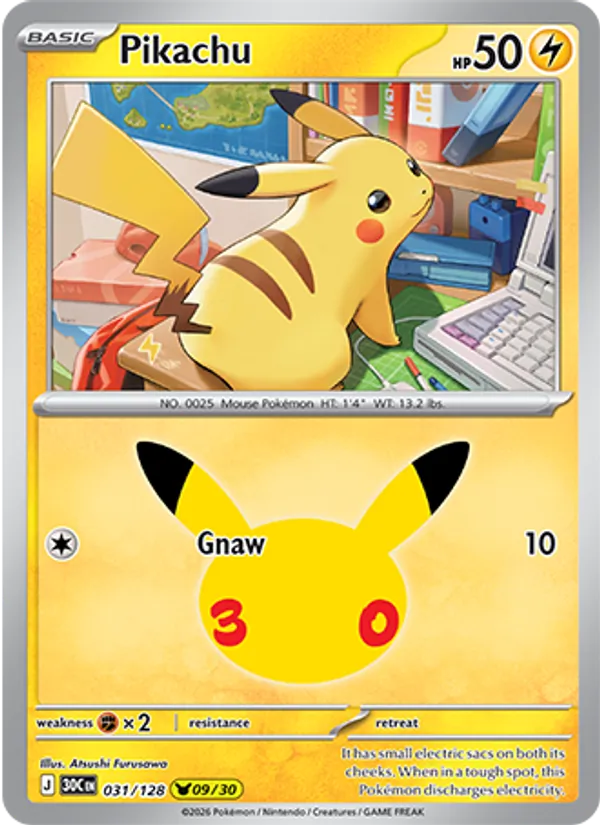 Pikachu — 30th Celebration #031/128, raw, NM