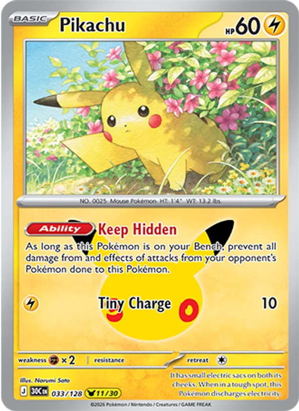 Pikachu — 30th Celebration #033/128, raw, NM