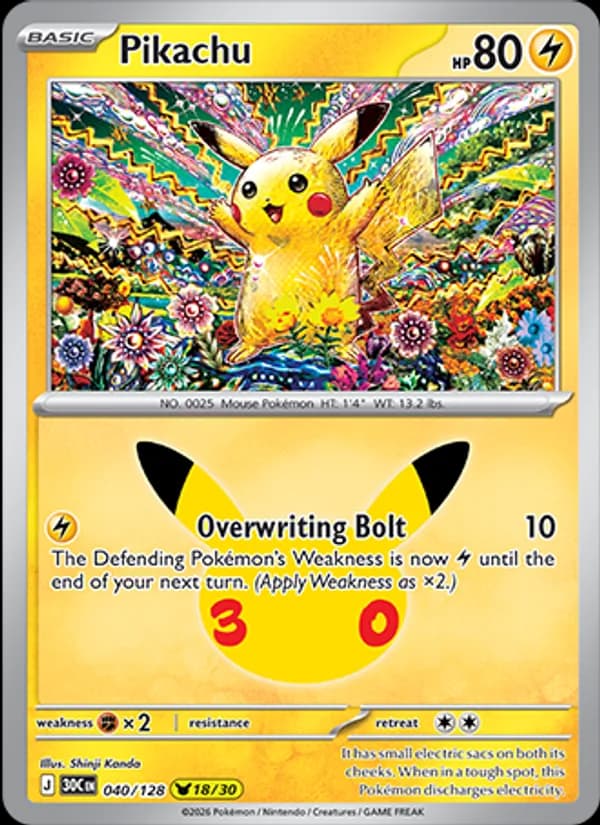 Pikachu — 30th Celebration #040/128, raw, NM