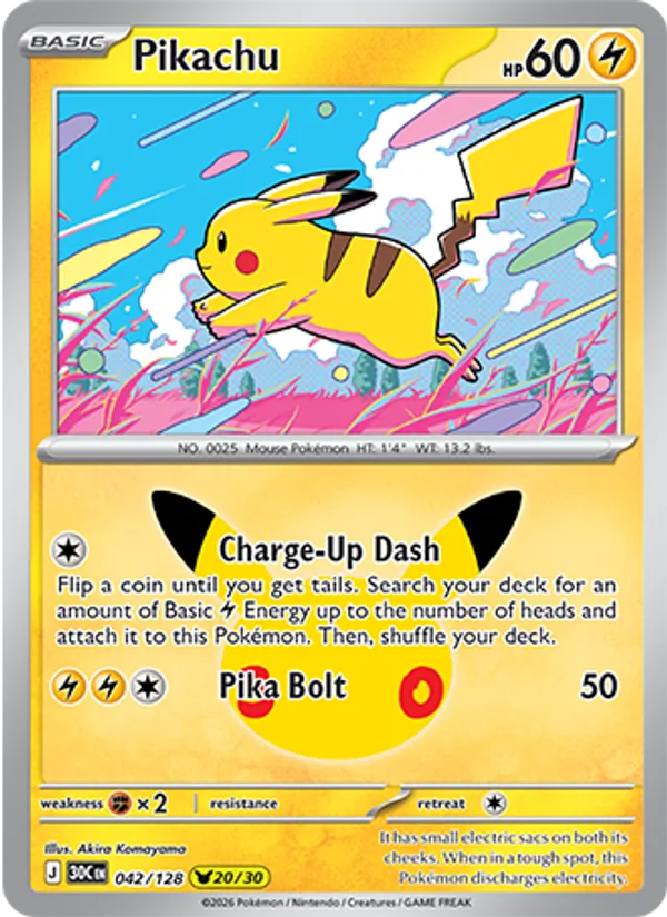Pikachu — 30th Celebration #042/128, raw, NM