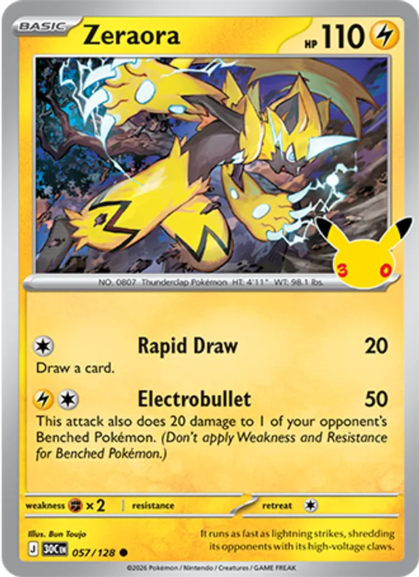 Zeraora — 30th Celebration #057/128, raw, NM