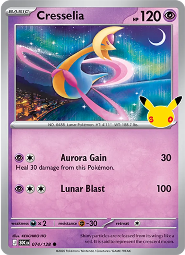 Cresselia — 30th Celebration #074/128, raw, NM