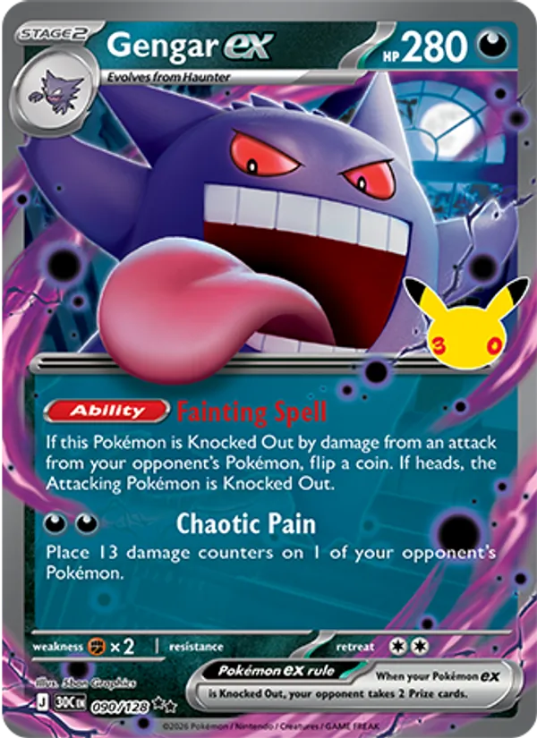Gengar ex — 30th Celebration #090/128, raw, NM