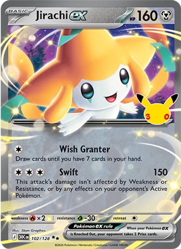 Jirachi ex — 30th Celebration #102/128, raw, NM