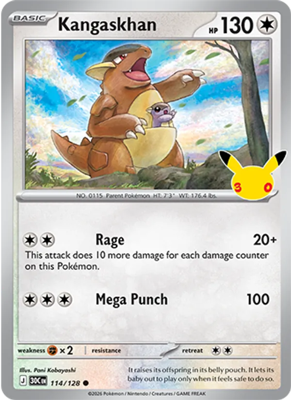 Kangaskhan — 30th Celebration #114/128, raw, NM