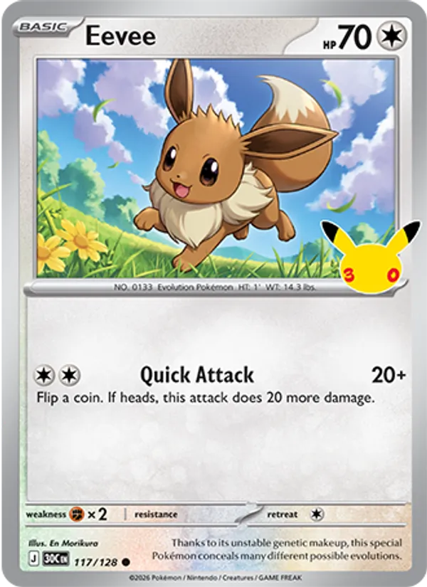 Eevee — 30th Celebration #117/128, raw, NM