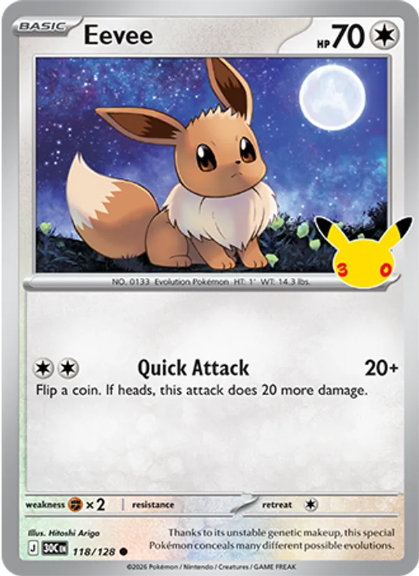 Eevee — 30th Celebration #118/128, raw, NM