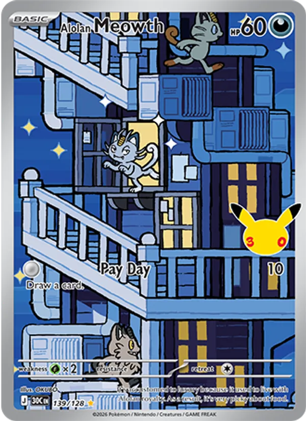 Alolan Meowth — 30th Celebration #139/128, raw, NM