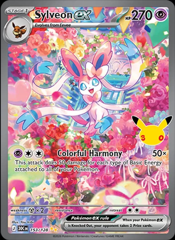 Sylveon ex — 30th Celebration #153/128, raw, NM