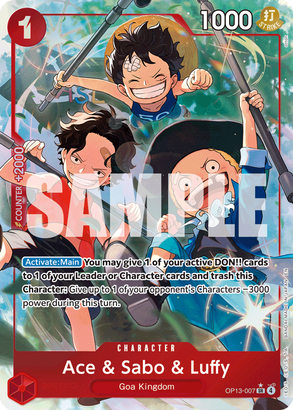 Ace & Sabo & Luffy — Carrying on His Will #OP13-007, PSA 10