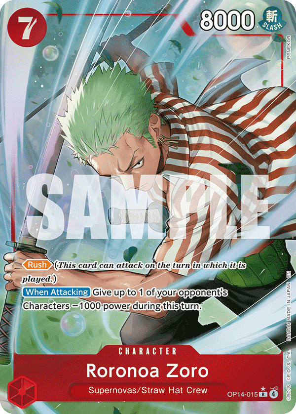 Roronoa Zoro — Azure Sea's Seven #OP14-015, raw, NM