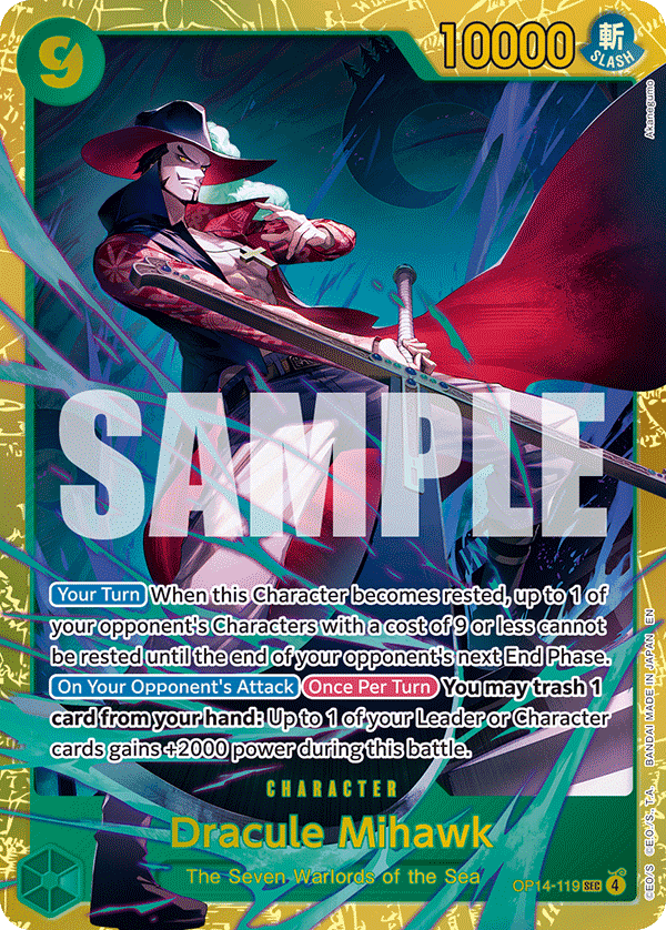 Dracule Mihawk — Azure Sea's Seven #OP14-119, raw, NM