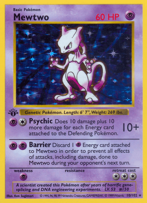 Mewtwo — Base #10/102, raw, NM