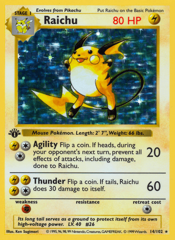 Raichu — Base #14/102, PSA 9