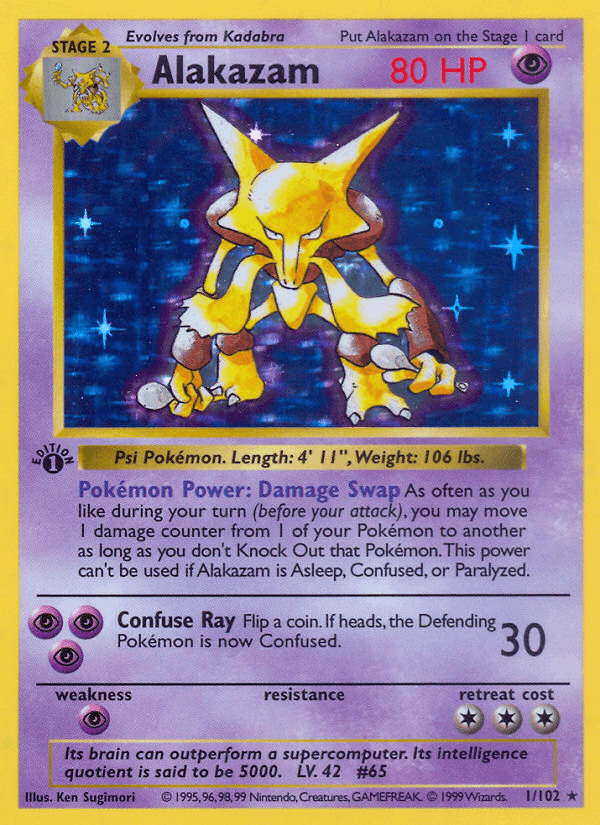 Alakazam — Base #1/102, raw, NM