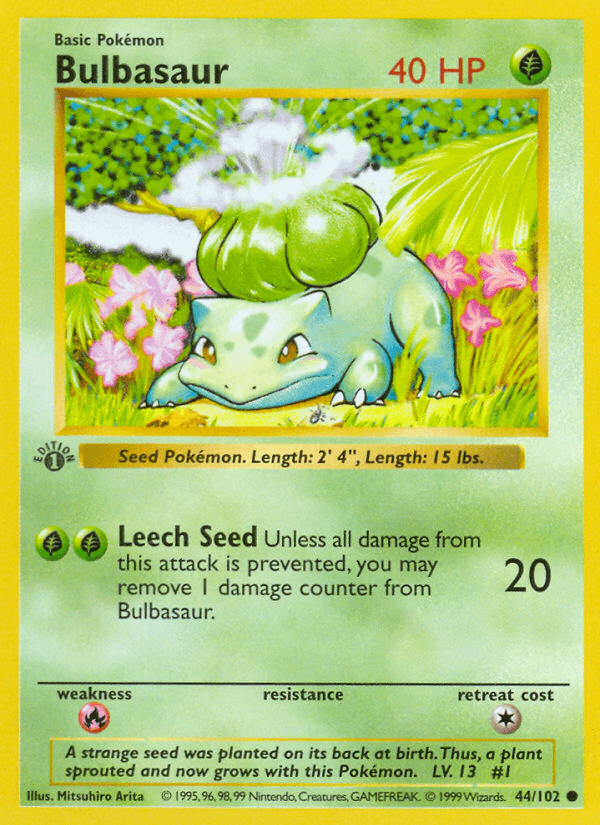 Bulbasaur — Base #44/102, PSA 10
