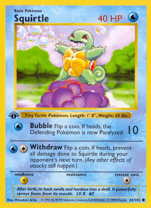 Squirtle — Base #63/102, PSA 8