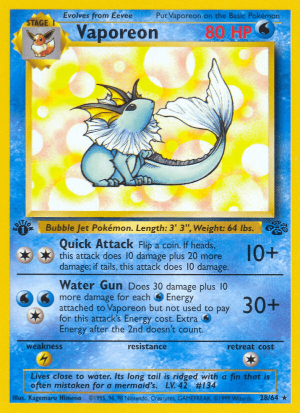Vaporeon — Jungle #28/64, raw, NM