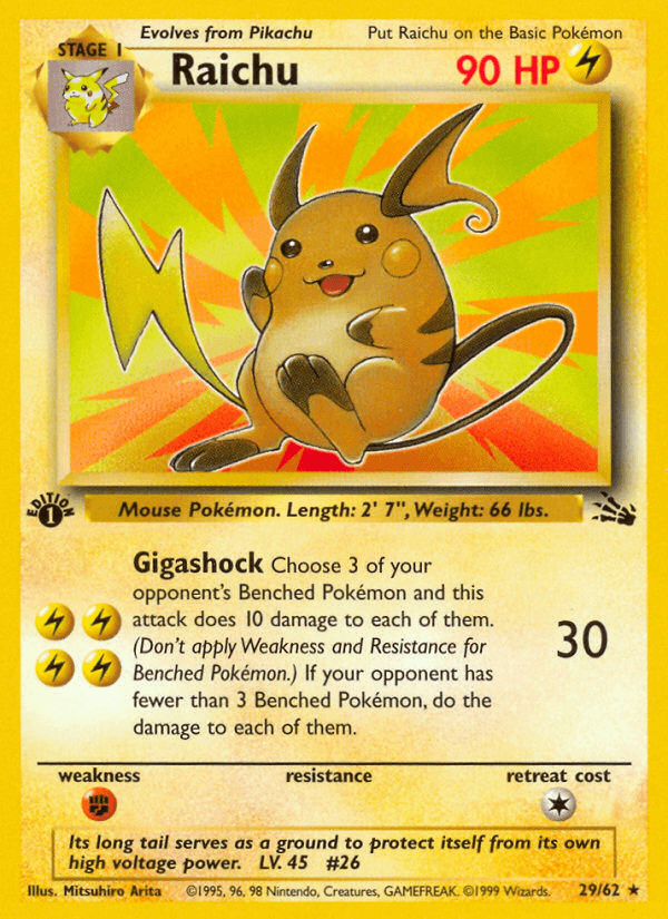 Raichu — Fossil #29/62, raw, NM