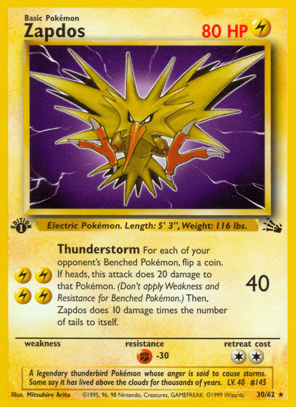 Zapdos — Fossil #30/62, raw, NM