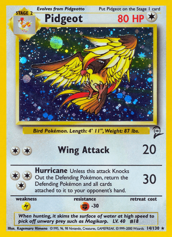 Pidgeot — Base Set 2 #14/130, raw, NM