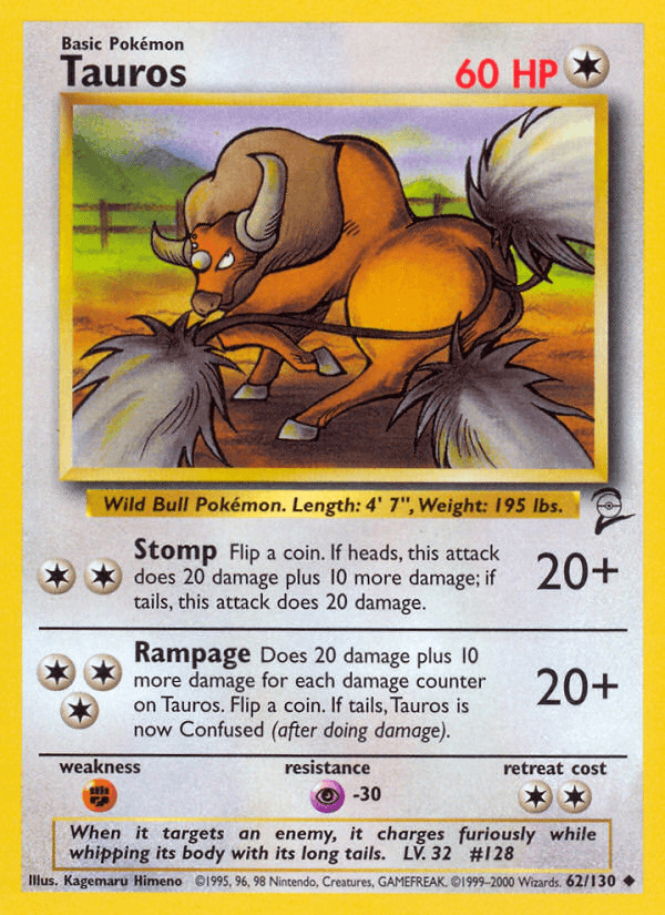 Tauros — Base Set 2 #62/130, raw, NM