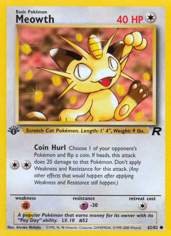 Meowth — Team Rocket #62/82, PSA 10