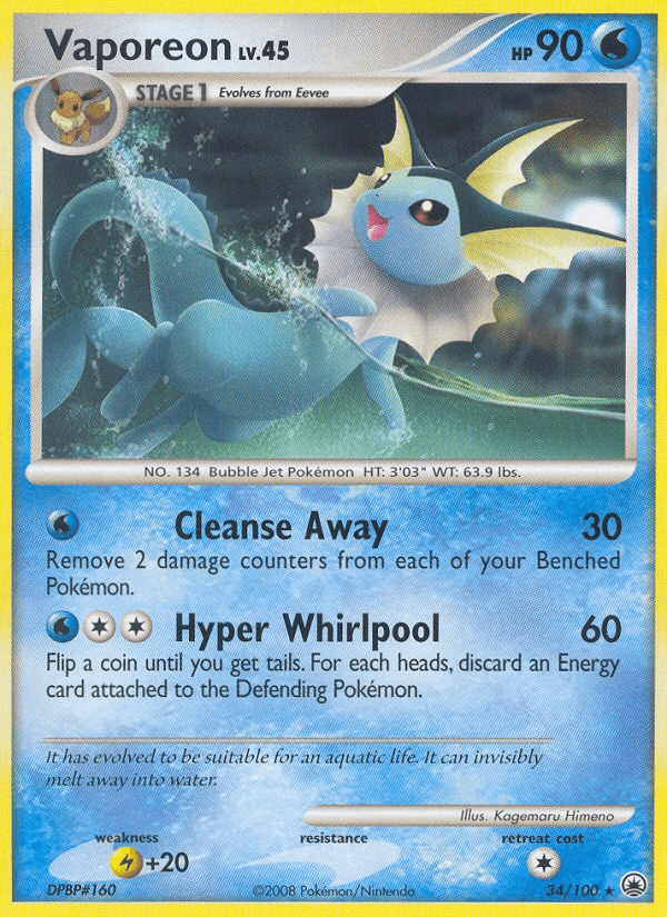 Vaporeon — Majestic Dawn #34/100, raw, NM