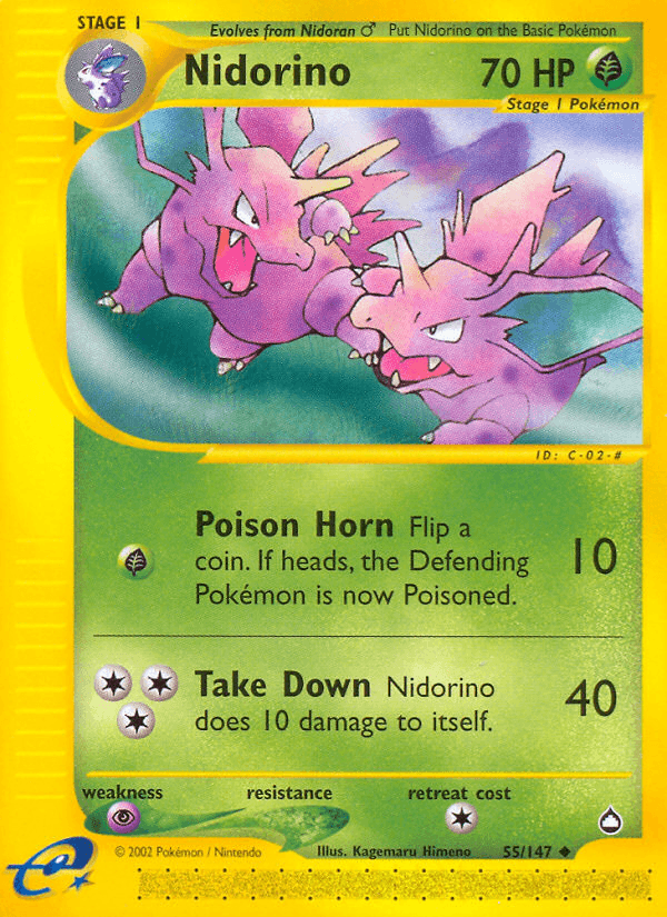 Nidorino — Aquapolis #55/147, raw, NM