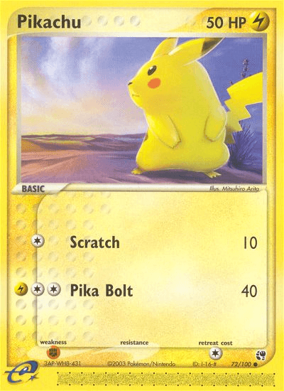 Pikachu — Sandstorm #72/100, raw, NM