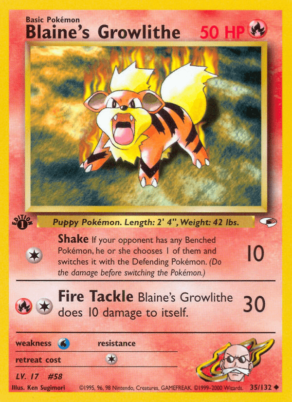Blaine's Growlithe — Gym Heroes #35/132, raw, NM