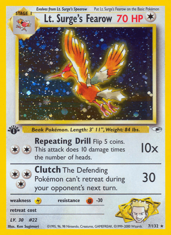 Lt. Surge's Fearow — Gym Heroes #7/132, raw, NM