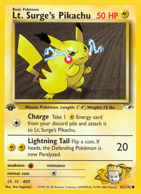 Lt. Surge's Pikachu — Gym Heroes #81/132, raw, NM