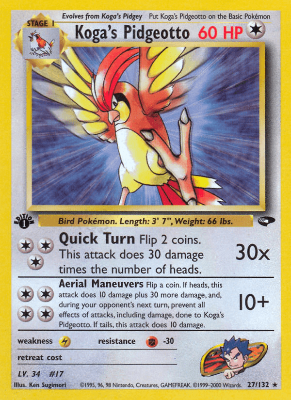 Koga's Pidgeotto — Gym Challenge #27/132, raw, NM