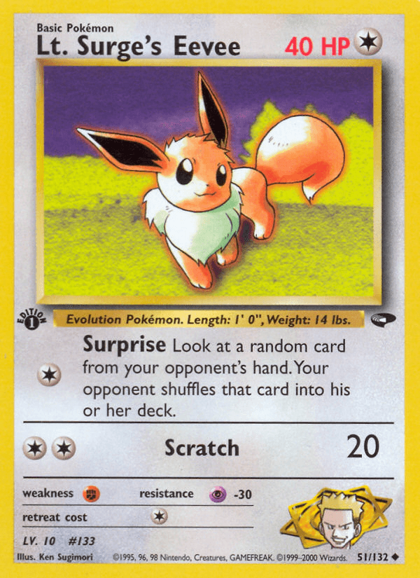 Lt. Surge's Eevee — Gym Challenge #51/132, raw, NM
