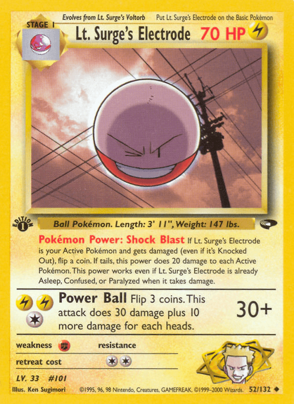Lt. Surge's Electrode — Gym Challenge #52/132, raw, NM