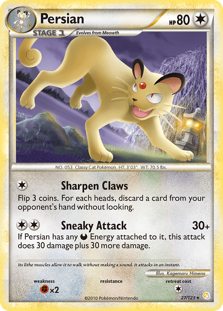 Persian — HeartGold & SoulSilver #27/123, raw, NM