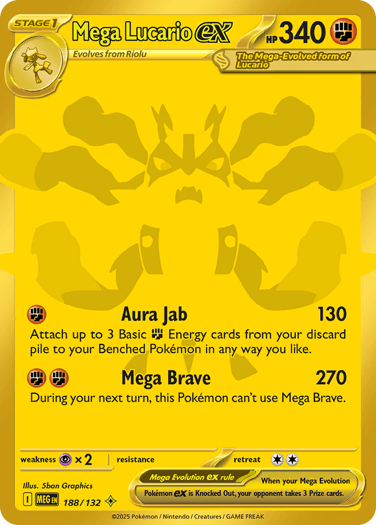 Mega Lucario Ex — Mega Evolution #188/132, PSA 9