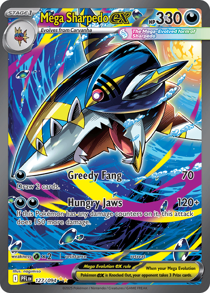Mega Sharpedo ex — Phantasmal Flames #127/94, raw, NM