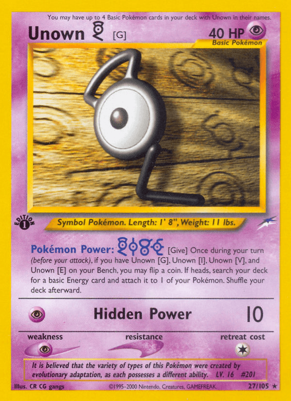 Unown G — Neo Destiny #27/105, raw, NM