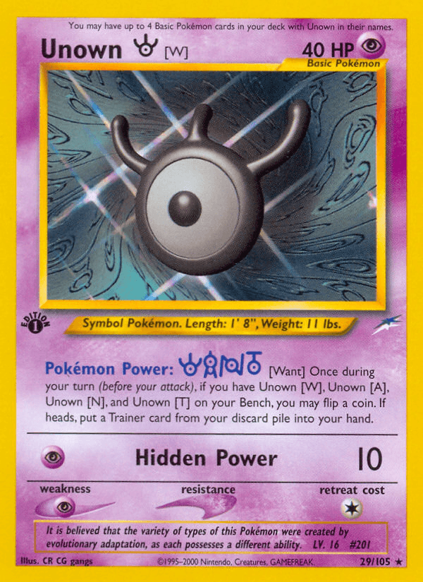 Unown W — Neo Destiny #29/105, raw, NM