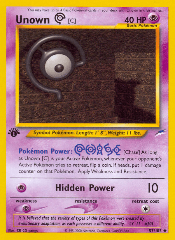 Unown C — Neo Destiny #57/105, raw, NM