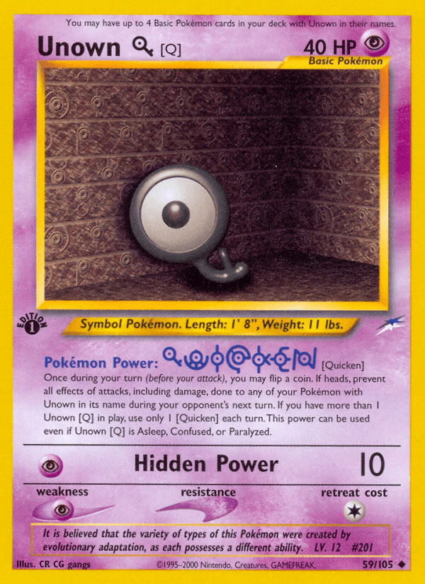 Unown Q — Neo Destiny #59/105, raw, NM