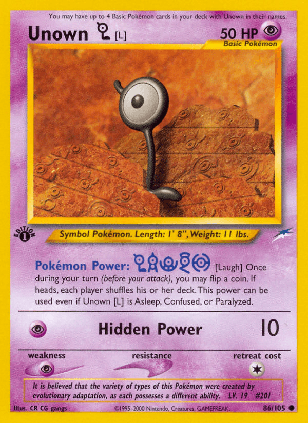 Unown L — Neo Destiny #86/105, raw, NM