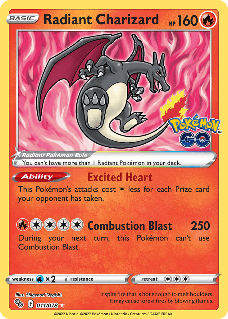 Radiant Charizard — Pokémon GO #11/78, PSA 8