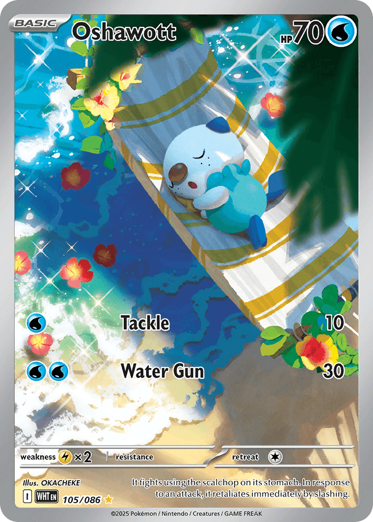 Oshawott — White Flare #105/86, PSA 10