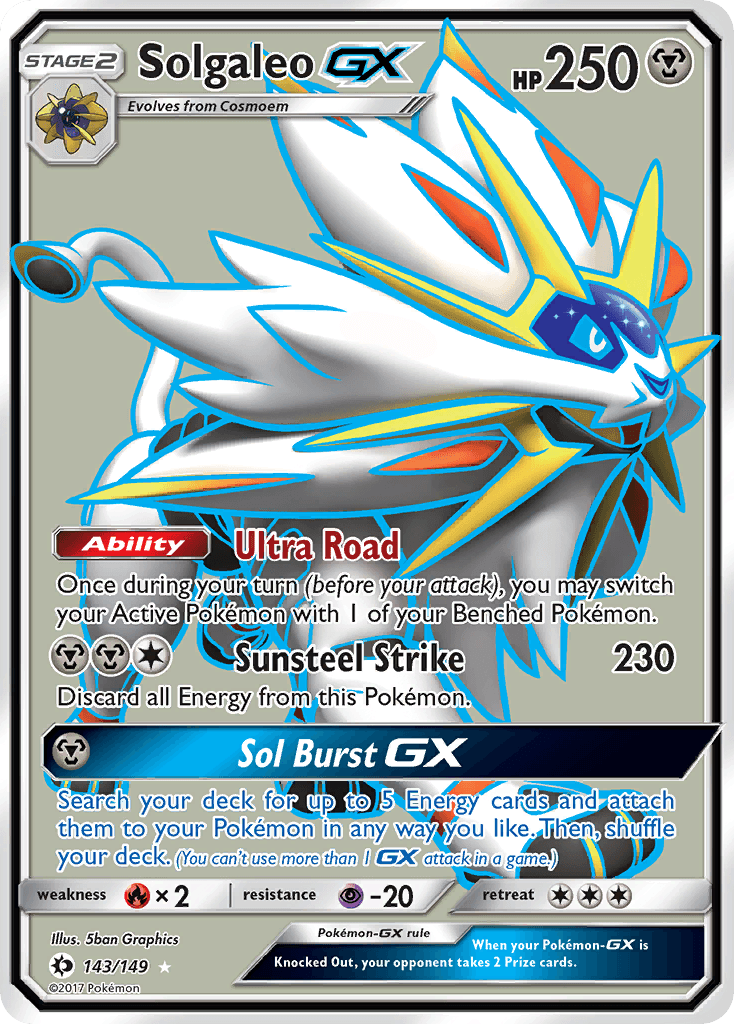 Solgaleo GX — Sun & Moon #143/149, raw, NM