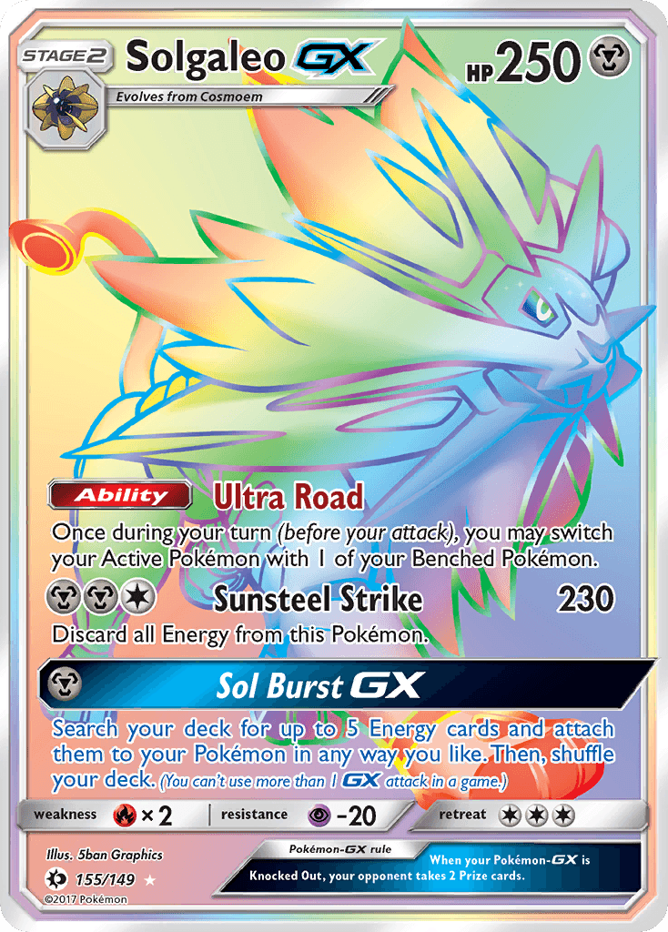 Solgaleo GX — Sun & Moon #155/149, raw, NM
